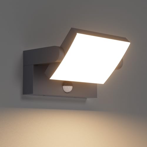 Klighten 24W Außenwandleuchte Außenlampe mit Bewegungsmelder IP65 Wandleuchte Innen Außen Wandlampe mit Schwenkbar LED Panel, Aussenleuchte für Garten...