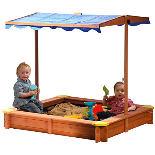 dobar® Sandkasten aus Massivholz | Schwenkbares & höhenverstellbares Dach | Sandkiste mit Plane | Sandbox inkl. Bodenplane | Kinder-Sandkasten Outdoor | 112 x...