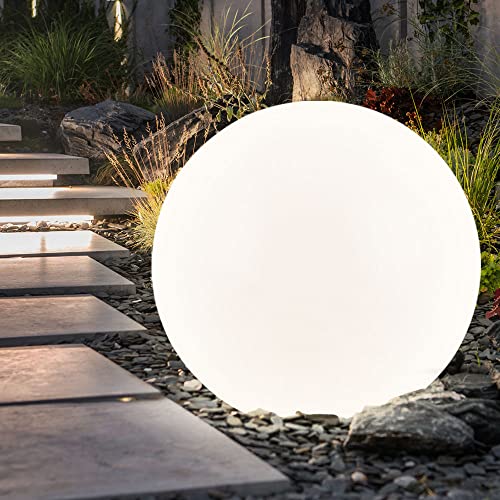 etc-shop Solarlampen für Außen Kugel Gartenleuchte Erdspieß Kugelleuchte Solar 30 cm LED Solarkugel für den Garten, weiß silber, 4x LED warmweiß, DxH...