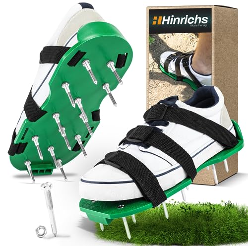 Hinrichs Rasenlüfterschuhe - Nagelschuhe zum Rasen belüften - Rasenlüfter Schuhe mit flexibel einstellbarem Riemen - Aerifizierer Rasenschuhe für manuelle...