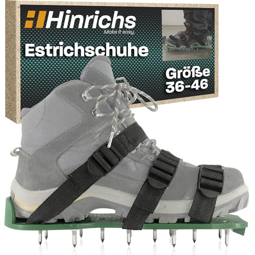 Hinrichs Nagelschuhe - 2x Nagel Schuhe in 30x13,3cm & Spikes 25mm - Größenverstellbare Schuhe zum Rasen lüften – Estrichschuhe – Rasenlüfter zum...