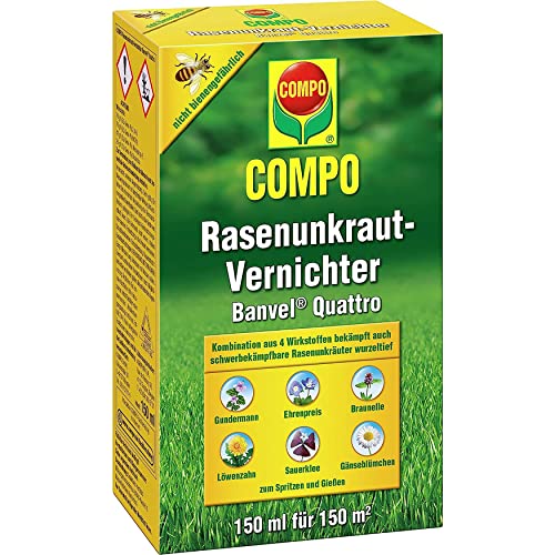 Compo Rasenunkraut-Vernichter Banvel Quattro (Nachfolger Banvel M), Bekämpfung von schwerbekämpfbaren Unkräutern im Rasen, Konzentrat, 150 ml (150 m²)