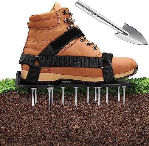 Ohuhu Rasenlüfter Schuhe Nagelschuhe mit Schaufel Kostenlose Installation, Rasenbelüfter Aerifizierer Gartenschuhe mit Klettverschluss, Der ideale...